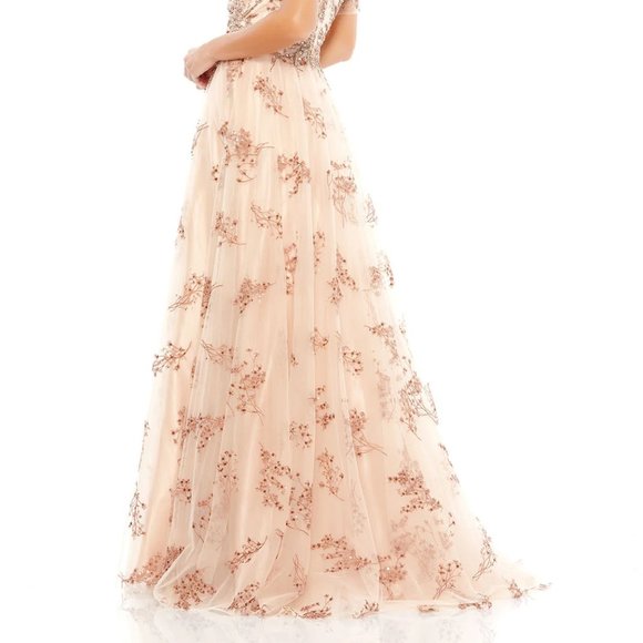 Mac Duggal‎ 79317 Embellished Illusion Cap Short Sleeve A-Line Gown Champagne 8 - Picture 4 of 8